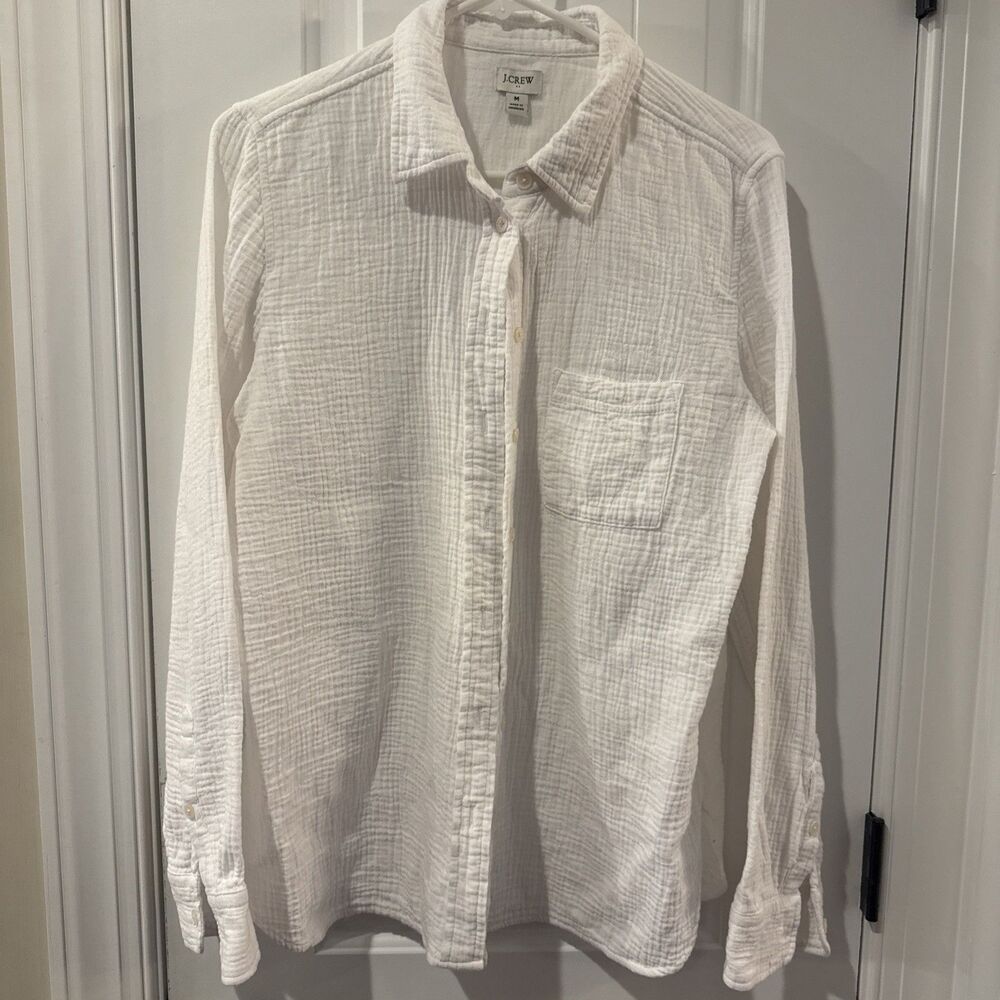 J.CREW White Gauze Button-up Shirt Collar Medium BY043